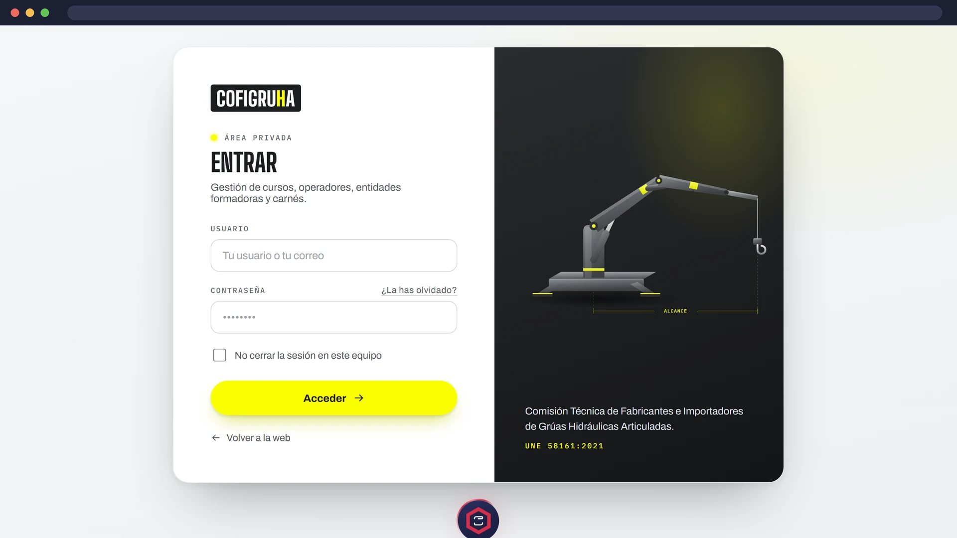 Pantalla de acceso de Cofigruha — proyecto SENDAR