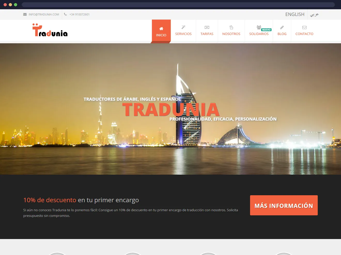 Portada de la web de Tradunia